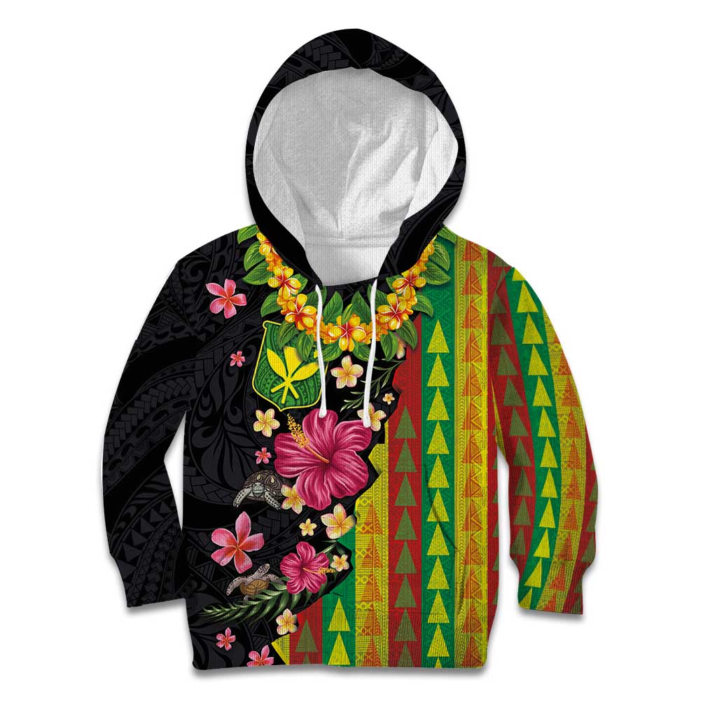 Hawaiian Independence Day Kid Hoodie Kanaka Maoli Symbols With Tapa Motifs and Tropical Plants - Polynesian Pride