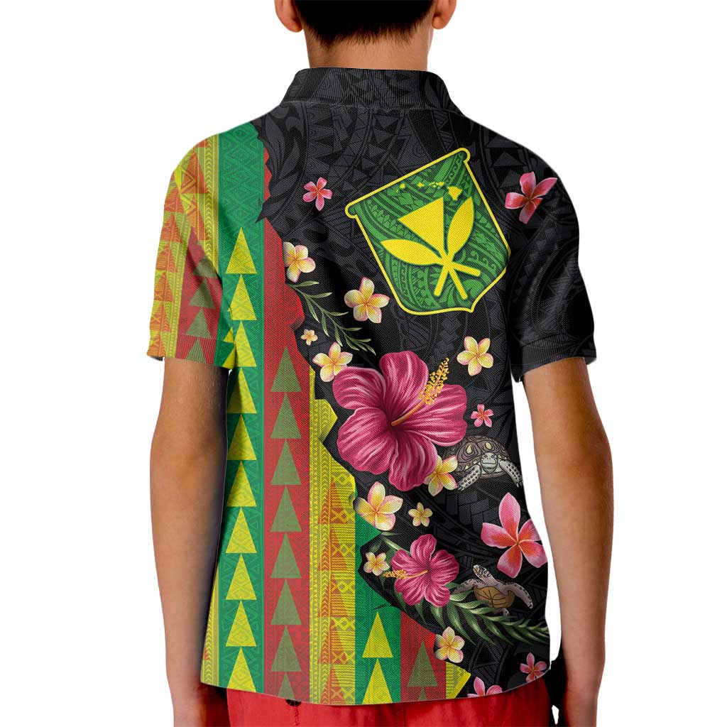 Hawaiian Independence Day Kid Polo Shirt Kanaka Maoli Symbols With Tapa Motifs and Tropical Plants - Polynesian Pride