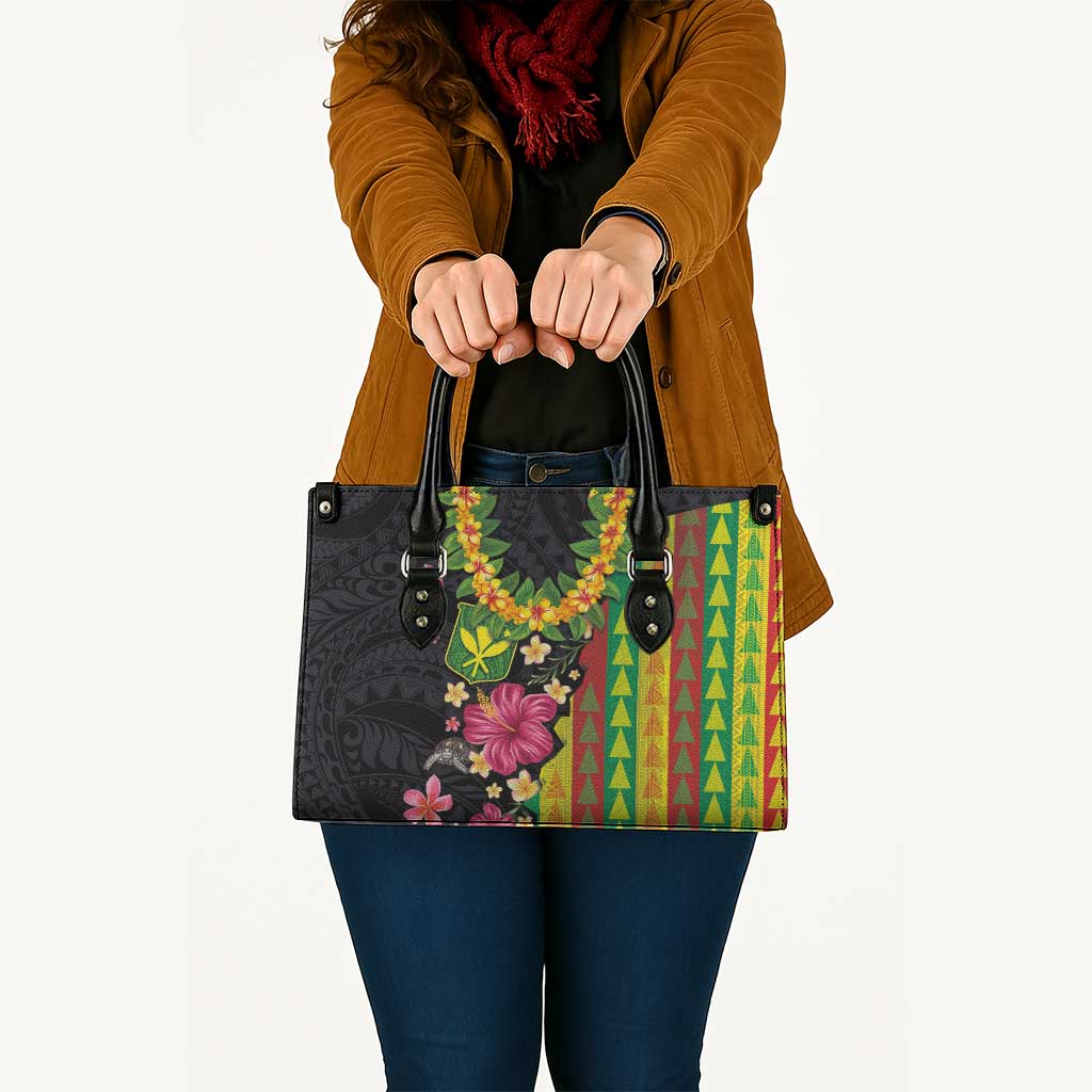 Hawaiian Independence Day Leather Bag Kanaka Maoli Symbols With Tapa Motifs and Tropical Plants - Polynesian Pride