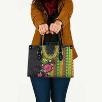Hawaiian Independence Day Leather Bag Kanaka Maoli Symbols With Tapa Motifs and Tropical Plants - Polynesian Pride