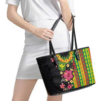 Hawaiian Independence Day Leather Tote Bag Kanaka Maoli Symbols With Tapa Motifs and Tropical Plants - Polynesian Pride