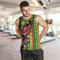 Hawaiian Independence Day Men Tank Top Kanaka Maoli Symbols With Tapa Motifs and Tropical Plants - Polynesian Pride
