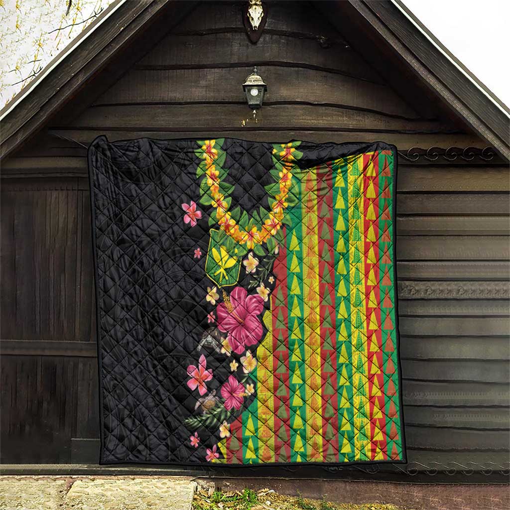 Hawaiian Independence Day Quilt Kanaka Maoli Symbols With Tapa Motifs and Tropical Plants - Polynesian Pride