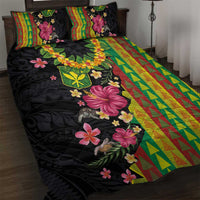 Hawaiian Independence Day Quilt Bed Set Kanaka Maoli Symbols With Tapa Motifs and Tropical Plants - Polynesian Pride