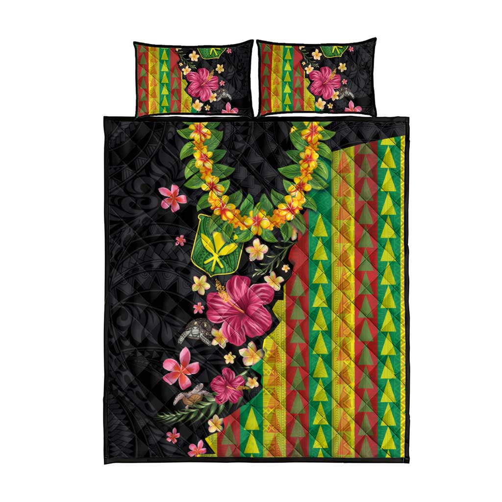 Hawaiian Independence Day Quilt Bed Set Kanaka Maoli Symbols With Tapa Motifs and Tropical Plants - Polynesian Pride