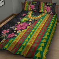 Hawaiian Independence Day Quilt Bed Set Kanaka Maoli Symbols With Tapa Motifs and Tropical Plants - Polynesian Pride