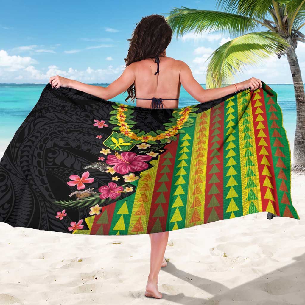 Hawaiian Independence Day Sarong Kanaka Maoli Symbols With Tapa Motifs and Tropical Plants - Polynesian Pride