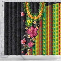 Hawaiian Independence Day Shower Curtain Kanaka Maoli Symbols With Tapa Motifs and Tropical Plants - Polynesian Pride