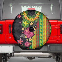 Hawaiian Independence Day Spare Tire Cover Kanaka Maoli Symbols With Tapa Motifs and Tropical Plants - Polynesian Pride