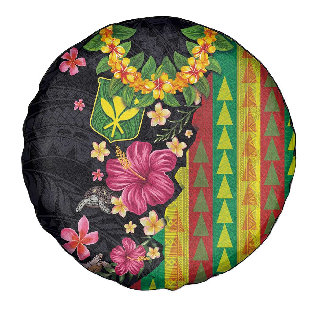 Hawaiian Independence Day Spare Tire Cover Kanaka Maoli Symbols With Tapa Motifs and Tropical Plants - Polynesian Pride