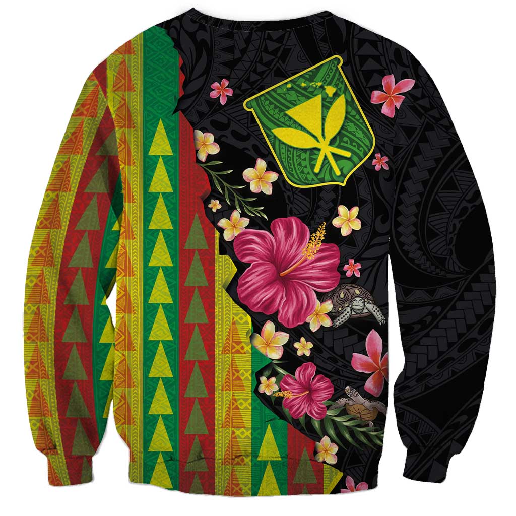 Hawaiian Independence Day Sweatshirt Kanaka Maoli Symbols With Tapa Motifs and Tropical Plants - Polynesian Pride