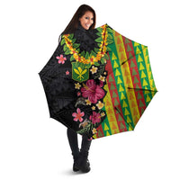 Hawaiian Independence Day Umbrella Kanaka Maoli Symbols With Tapa Motifs and Tropical Plants - Polynesian Pride