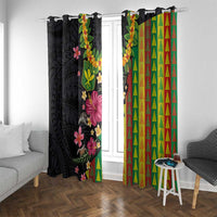 Hawaiian Independence Day Window Curtain Kanaka Maoli Symbols With Tapa Motifs and Tropical Plants - Polynesian Pride