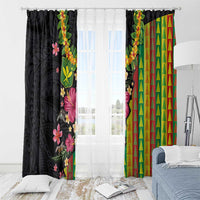 Hawaiian Independence Day Window Curtain Kanaka Maoli Symbols With Tapa Motifs and Tropical Plants - Polynesian Pride