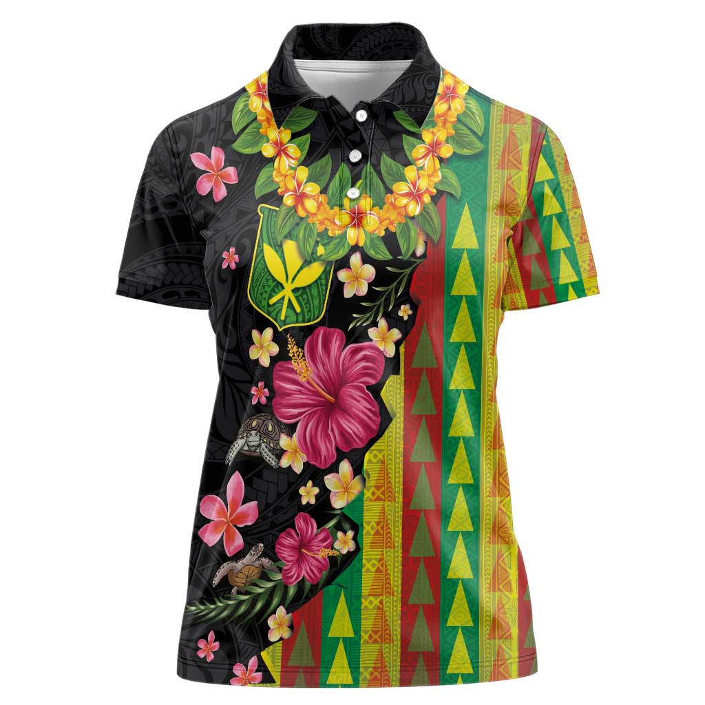 Hawaiian Independence Day Women Polo Shirt Kanaka Maoli Symbols With Tapa Motifs and Tropical Plants - Polynesian Pride
