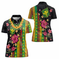 Hawaiian Independence Day Women Polo Shirt Kanaka Maoli Symbols With Tapa Motifs and Tropical Plants - Polynesian Pride