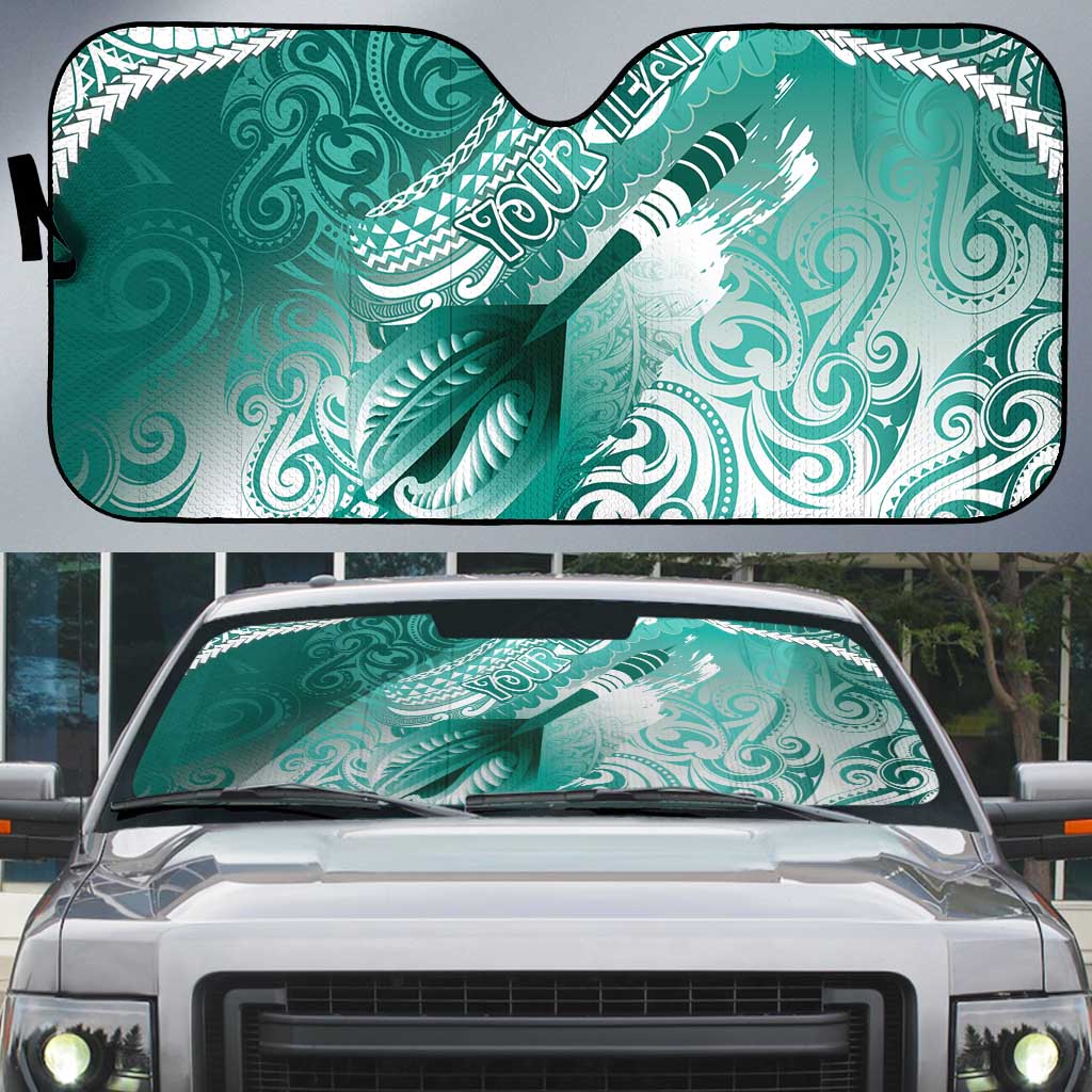 Personalised New Zealand Aotearoa Darts Masters Auto Sun Shade Maori Art Tattoo with Tribal Dart Symbol Teal Color - Polynesian Pride