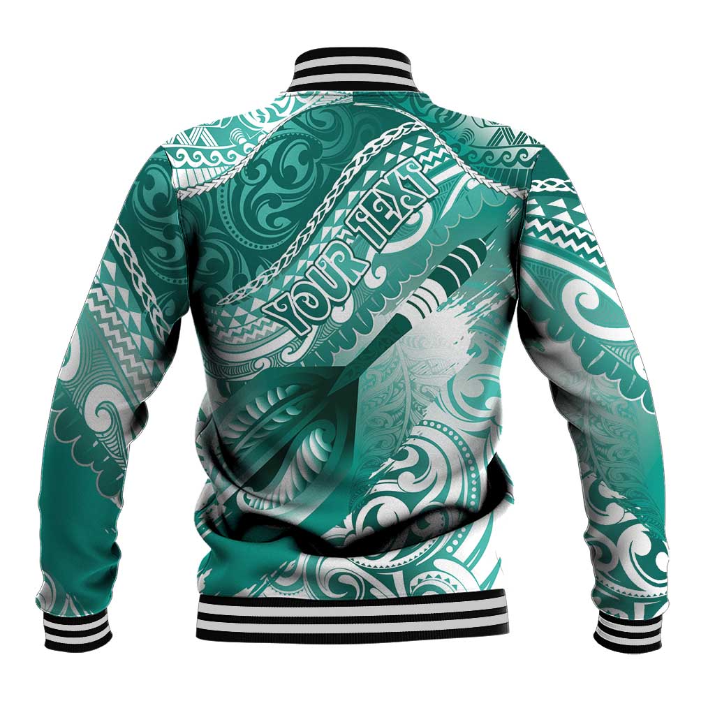 Personalised New Zealand Aotearoa Darts Masters Baseball Jacket Maori Art Tattoo with Tribal Dart Symbol Teal Color - Polynesian Pride