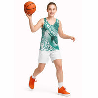 Personalised New Zealand Aotearoa Darts Masters Basketball Jersey Maori Art Tattoo with Tribal Dart Symbol Teal Color - Polynesian Pride