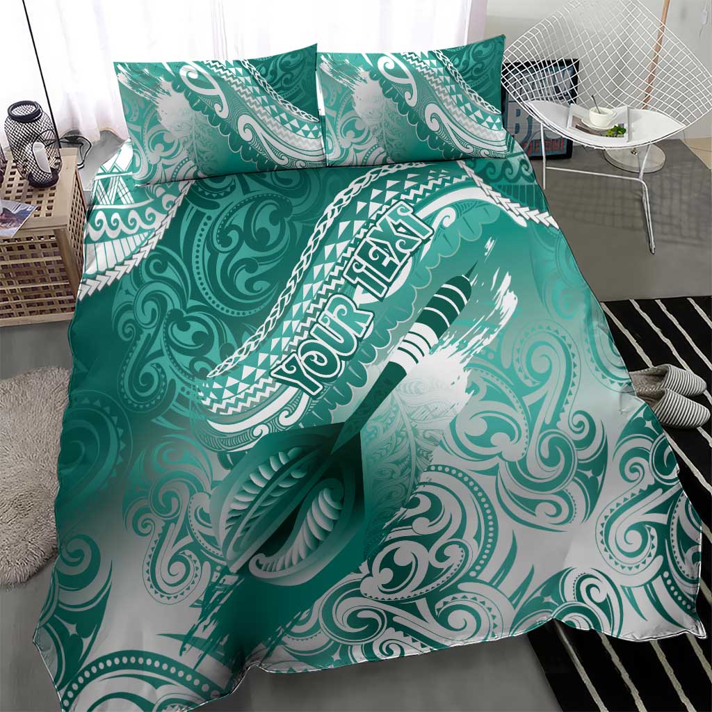 Personalised New Zealand Aotearoa Darts Masters Bedding Set Maori Art Tattoo with Tribal Dart Symbol Teal Color - Polynesian Pride