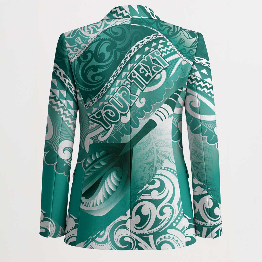 Personalised New Zealand Aotearoa Darts Masters Blazer Maori Art Tattoo with Tribal Dart Symbol Teal Color - Polynesian Pride