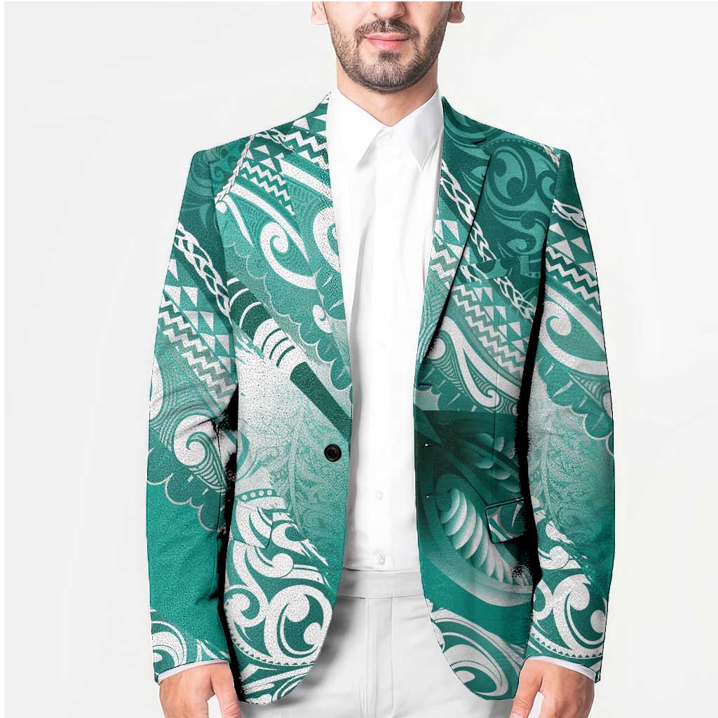 Personalised New Zealand Aotearoa Darts Masters Blazer Maori Art Tattoo with Tribal Dart Symbol Teal Color - Polynesian Pride