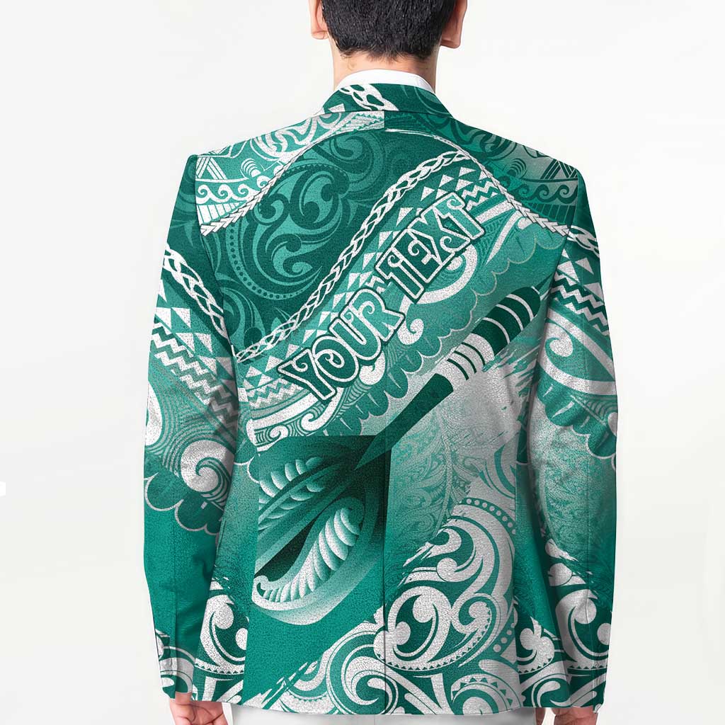 Personalised New Zealand Aotearoa Darts Masters Blazer Maori Art Tattoo with Tribal Dart Symbol Teal Color - Polynesian Pride