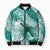 Personalised New Zealand Aotearoa Darts Masters Bomber Puffer Jacket Maori Art Tattoo with Tribal Dart Symbol Teal Color - Polynesian Pride