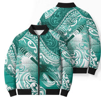 Personalised New Zealand Aotearoa Darts Masters Bomber Puffer Jacket Maori Art Tattoo with Tribal Dart Symbol Teal Color - Polynesian Pride