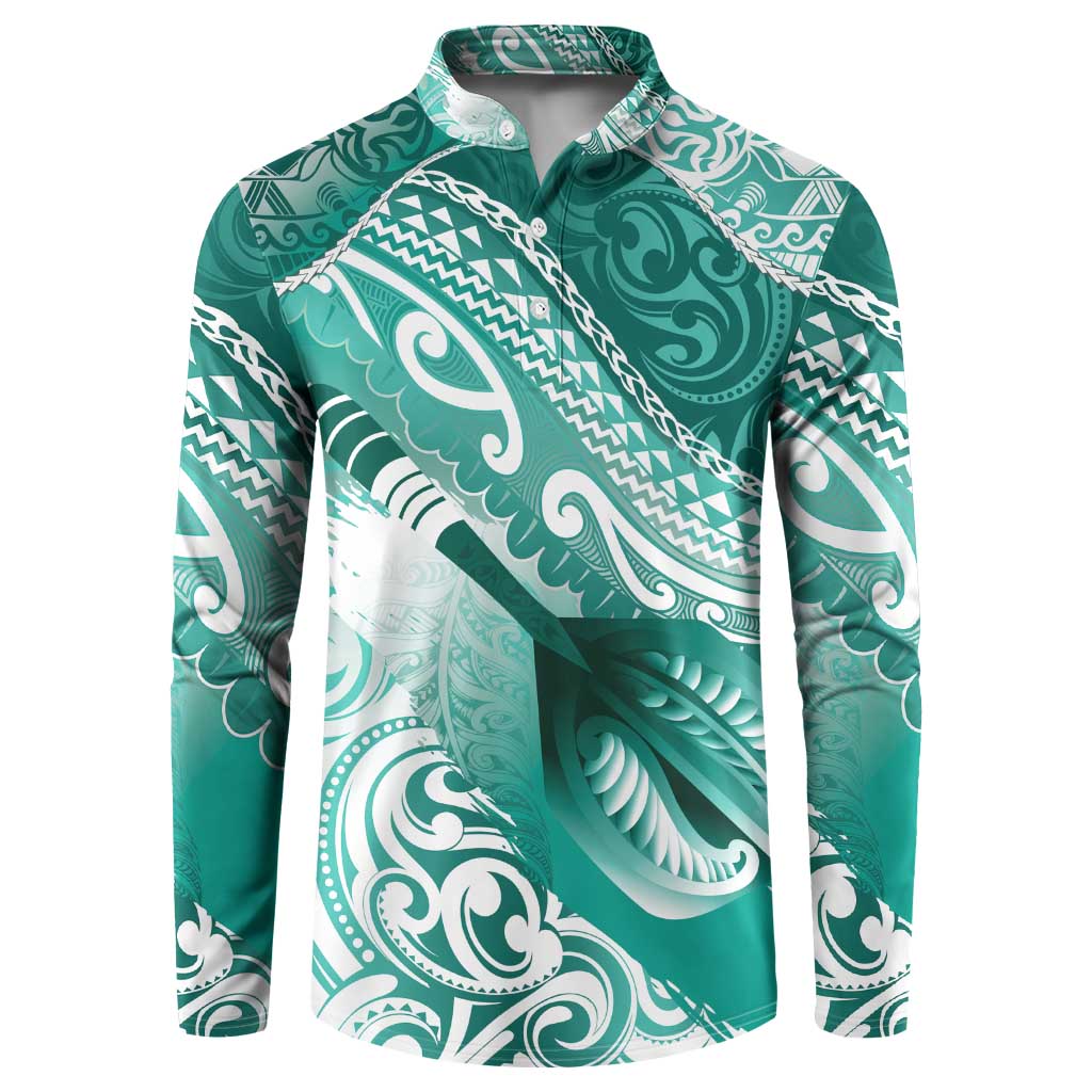 Personalised New Zealand Aotearoa Darts Masters Button Sweatshirt Maori Art Tattoo with Tribal Dart Symbol Teal Color - Polynesian Pride
