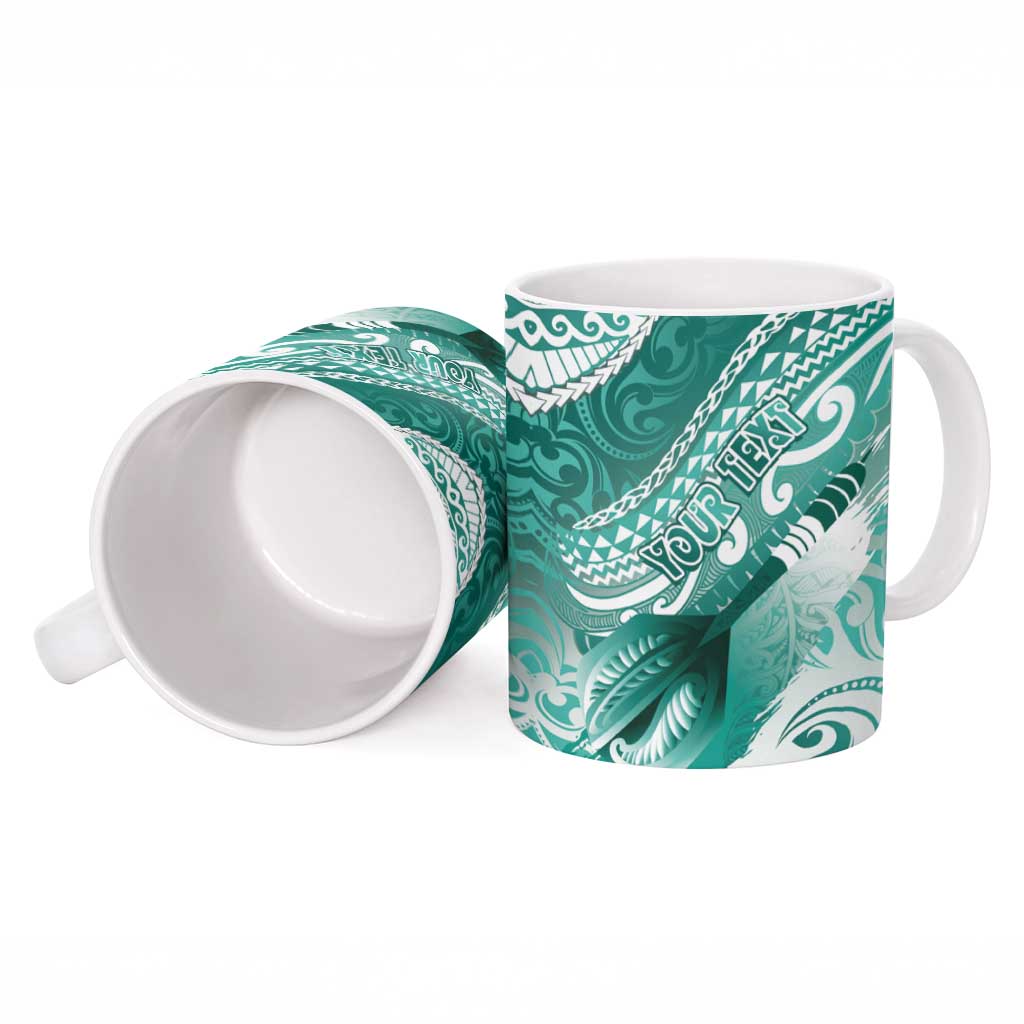 Personalised New Zealand Aotearoa Darts Masters Ceramic Mug Maori Art Tattoo with Tribal Dart Symbol Teal Color - Polynesian Pride