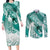Personalised New Zealand Aotearoa Darts Masters Couples Matching Long Sleeve Bodycon Dress and Long Sleeve Button Shirt Maori Art Tattoo with Tribal Dart Symbol Teal Color - Polynesian Pride