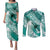 Personalised New Zealand Aotearoa Darts Masters Couples Matching Puletasi and Long Sleeve Button Shirt Maori Art Tattoo with Tribal Dart Symbol Teal Color - Polynesian Pride