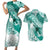Personalised New Zealand Aotearoa Darts Masters Couples Matching Short Sleeve Bodycon Dress and Hawaiian Shirt Maori Art Tattoo with Tribal Dart Symbol Teal Color - Polynesian Pride