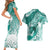 Personalised New Zealand Aotearoa Darts Masters Couples Matching Short Sleeve Bodycon Dress and Hawaiian Shirt Maori Art Tattoo with Tribal Dart Symbol Teal Color - Polynesian Pride