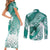 Personalised New Zealand Aotearoa Darts Masters Couples Matching Short Sleeve Bodycon Dress and Long Sleeve Button Shirt Maori Art Tattoo with Tribal Dart Symbol Teal Color - Polynesian Pride