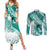 Personalised New Zealand Aotearoa Darts Masters Couples Matching Summer Maxi Dress and Long Sleeve Button Shirt Maori Art Tattoo with Tribal Dart Symbol Teal Color - Polynesian Pride