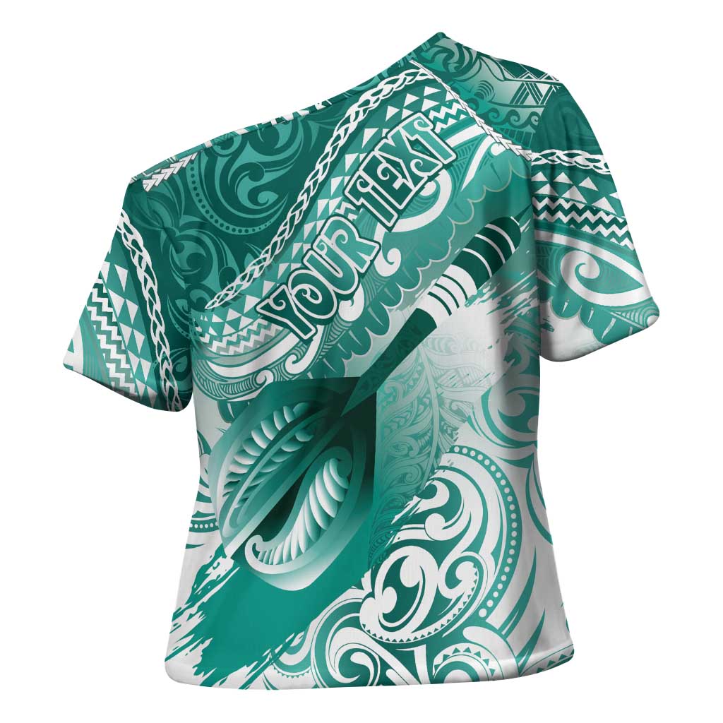 Personalised New Zealand Aotearoa Darts Masters Cross Shoulder Shirt Maori Art Tattoo with Tribal Dart Symbol Teal Color - Polynesian Pride