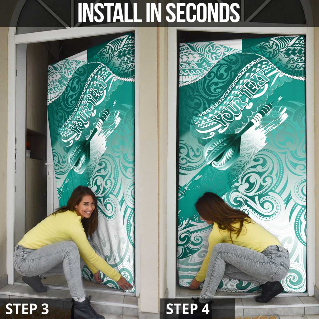 Personalised New Zealand Aotearoa Darts Masters Door Cover Maori Art Tattoo with Tribal Dart Symbol Teal Color - Polynesian Pride