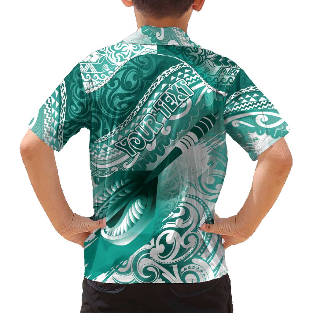 Personalised New Zealand Aotearoa Darts Masters Family Matching Off Shoulder Maxi Dress and Hawaiian Shirt Maori Art Tattoo with Tribal Dart Symbol Teal Color - Polynesian Pride