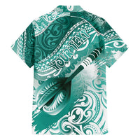 Personalised New Zealand Aotearoa Darts Masters Family Matching Off Shoulder Short Dress and Hawaiian Shirt Maori Art Tattoo with Tribal Dart Symbol Teal Color - Polynesian Pride