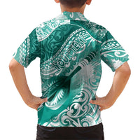 Personalised New Zealand Aotearoa Darts Masters Family Matching Short Sleeve Bodycon Dress and Hawaiian Shirt Maori Art Tattoo with Tribal Dart Symbol Teal Color - Polynesian Pride