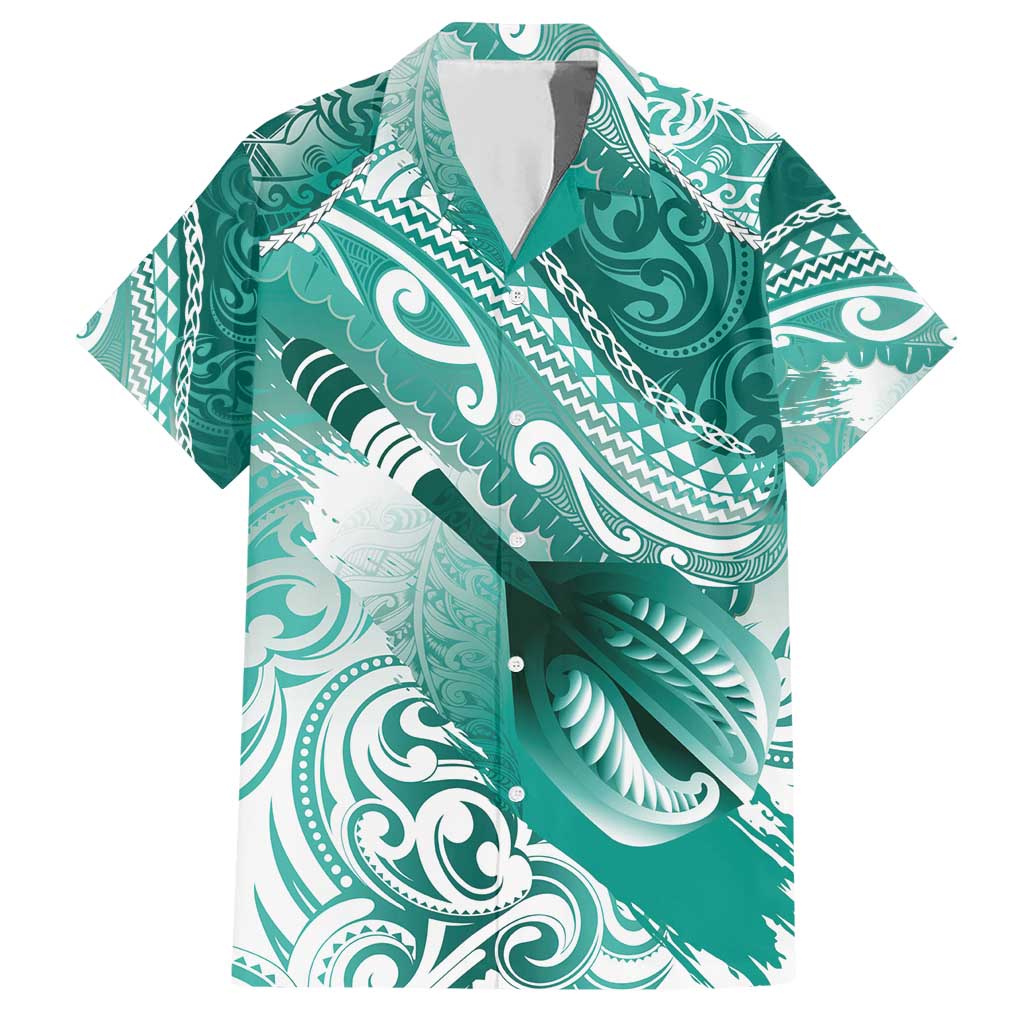 Personalised New Zealand Aotearoa Darts Masters Family Matching Short Sleeve Bodycon Dress and Hawaiian Shirt Maori Art Tattoo with Tribal Dart Symbol Teal Color - Polynesian Pride