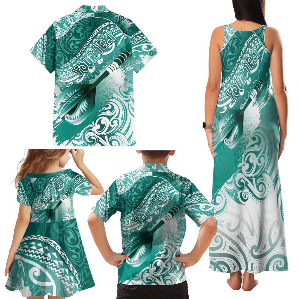 Personalised New Zealand Aotearoa Darts Masters Family Matching Tank Maxi Dress and Hawaiian Shirt Maori Art Tattoo with Tribal Dart Symbol Teal Color - Polynesian Pride