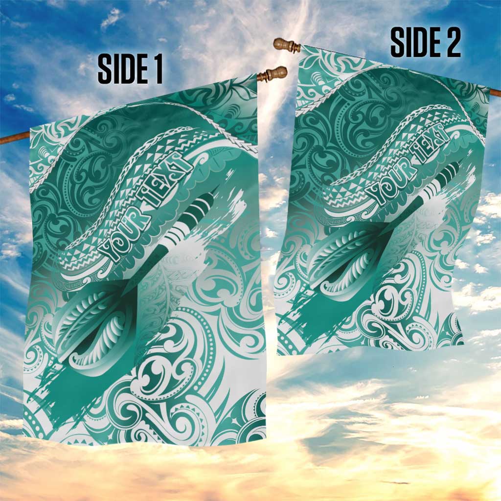 Personalised New Zealand Aotearoa Darts Masters Garden Flag Maori Art Tattoo with Tribal Dart Symbol Teal Color - Polynesian Pride