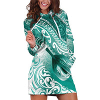 Personalised New Zealand Aotearoa Darts Masters Hoodie Dress Maori Art Tattoo with Tribal Dart Symbol Teal Color - Polynesian Pride