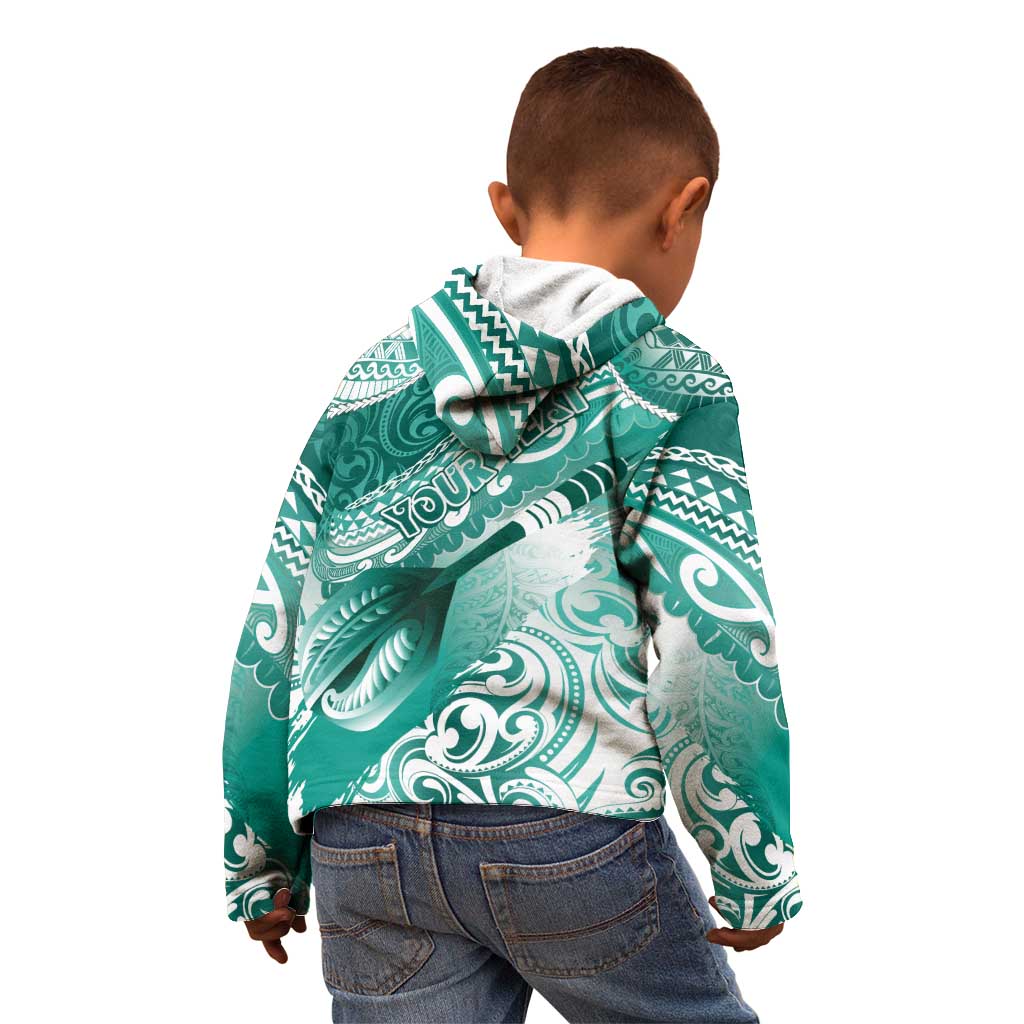 Personalised New Zealand Aotearoa Darts Masters Kid Hoodie Maori Art Tattoo with Tribal Dart Symbol Teal Color - Polynesian Pride
