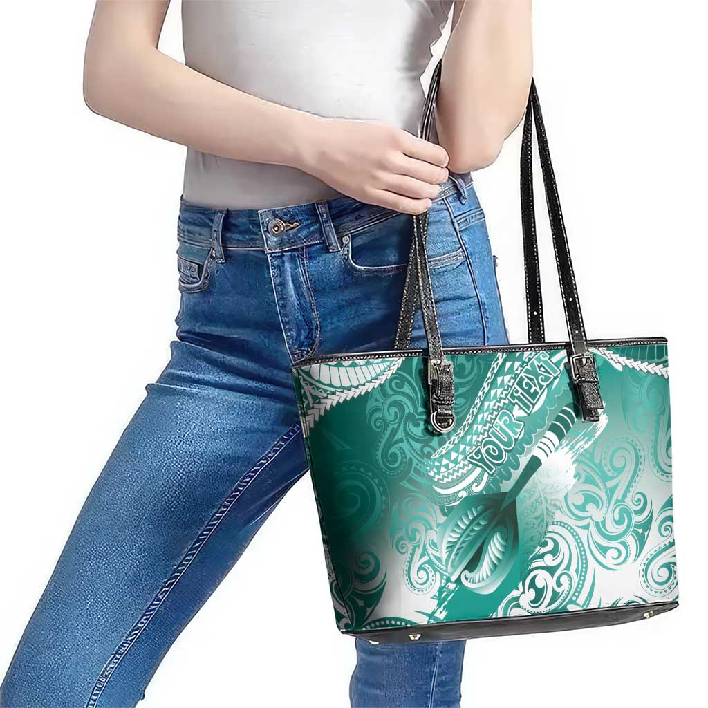 Personalised New Zealand Aotearoa Darts Masters Leather Tote Bag Maori Art Tattoo with Tribal Dart Symbol Teal Color - Polynesian Pride