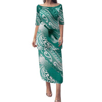 Personalised New Zealand Aotearoa Darts Masters Puletasi Maori Art Tattoo with Tribal Dart Symbol Teal Color - Polynesian Pride