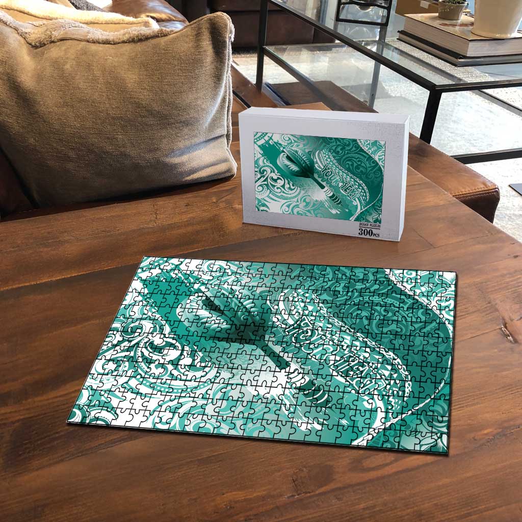 Personalised New Zealand Aotearoa Darts Masters Puzzle Maori Art Tattoo with Tribal Dart Symbol Teal Color - Polynesian Pride